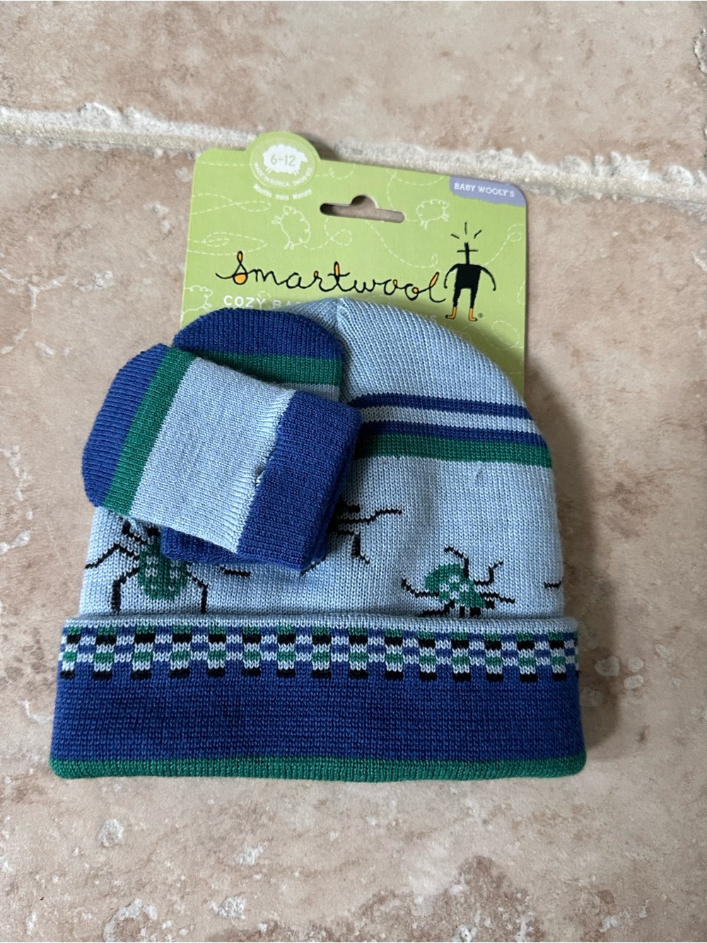 Smartwool Baby Wooly's Beanie Hat & Mittens Set Blue Spider Print 6 - 12 Months